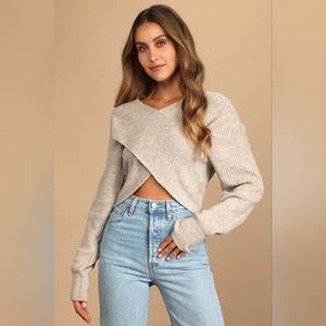 LULUS Don't Be Cross Beige Knit Cross-Front Sweater Size Small